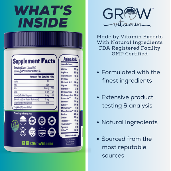 Collagen Peptides Powder with Biotin and Hyaluronic Acid Grow Vitamin