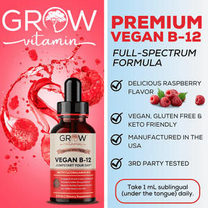 Vegan Vitamin B12 Sublingual Liquid Drops by grow vitamin Grow Vitamin