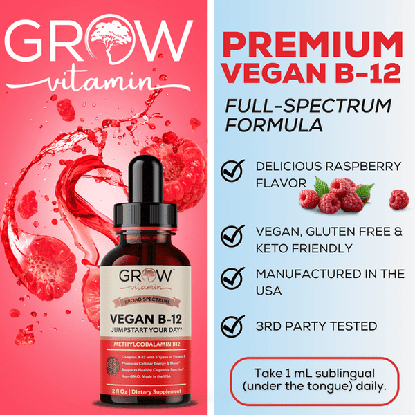 Vegan Vitamin B12 Sublingual Liquid Drops by grow vitamin Grow Vitamin