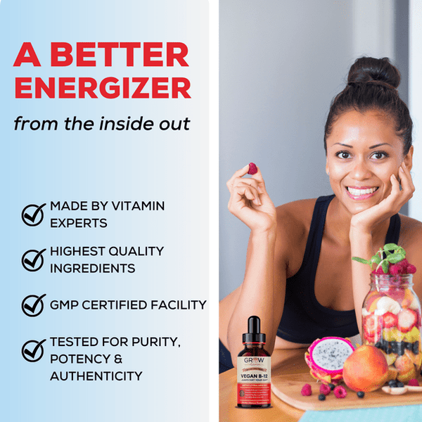 Vegan Vitamin B12 Sublingual Liquid Drops by grow vitamin Grow Vitamin