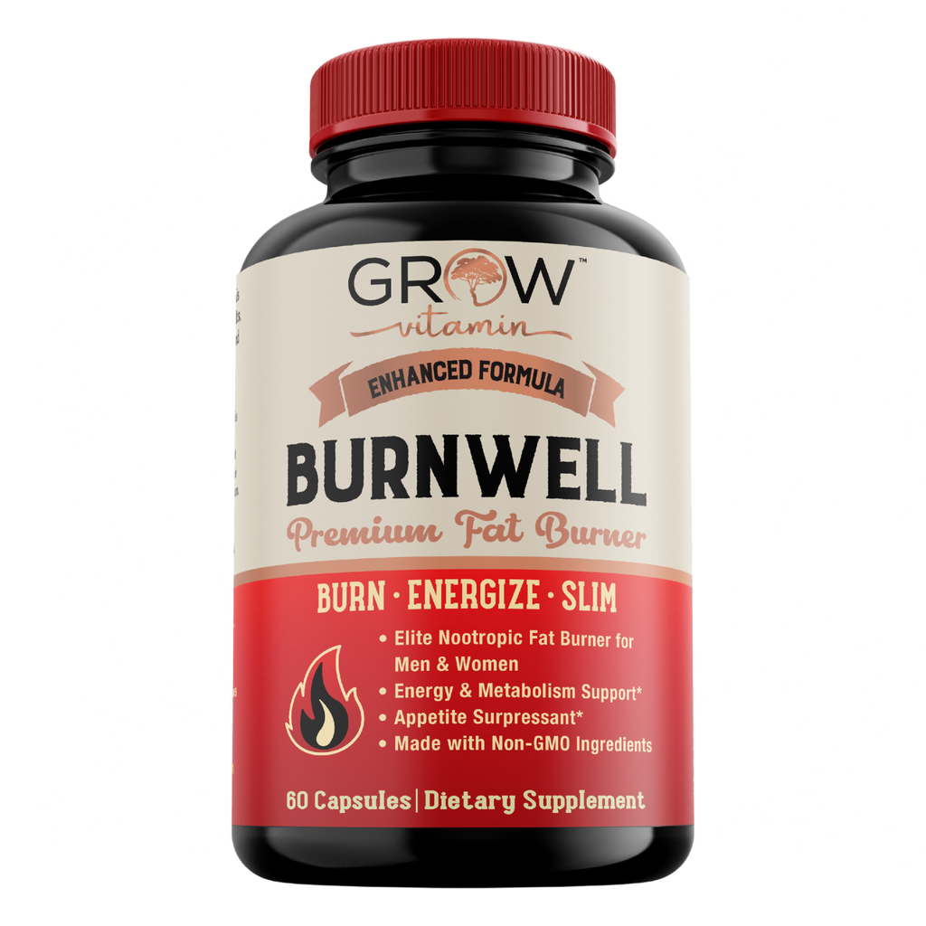 BURNWELL - Grow Vitamin Fat Burner, Daily Energy Boost - Appetite  Suppressant for Weight Loss Metabolism Booster with Green Tea Extract,  Green Coffee Bean, Raspberry Ketone & More (60 Veggie caps) 