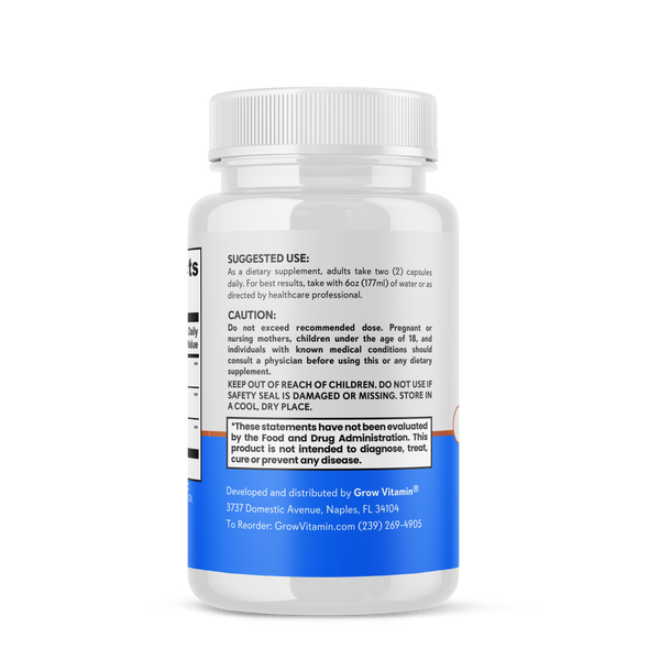 Supplement bottle with label on a white background