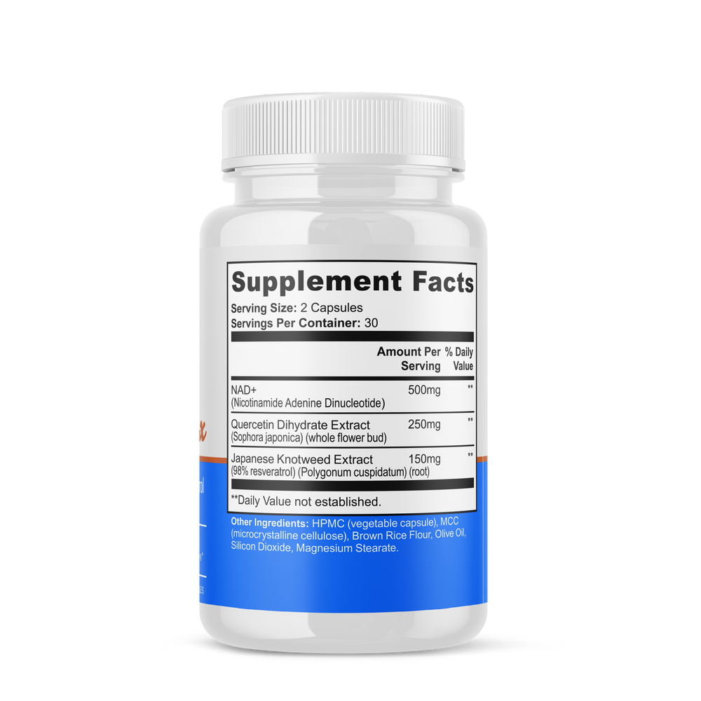 Supplement bottle labeled 'Grow NAD+ Complex' on a white background