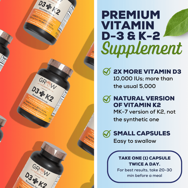 Premium Vitamin D3 K2 Supplement - 10,000 IU D3, 100 mcg K2 MK7 - Small Easy-to-Swallow Capsules - 60 Count