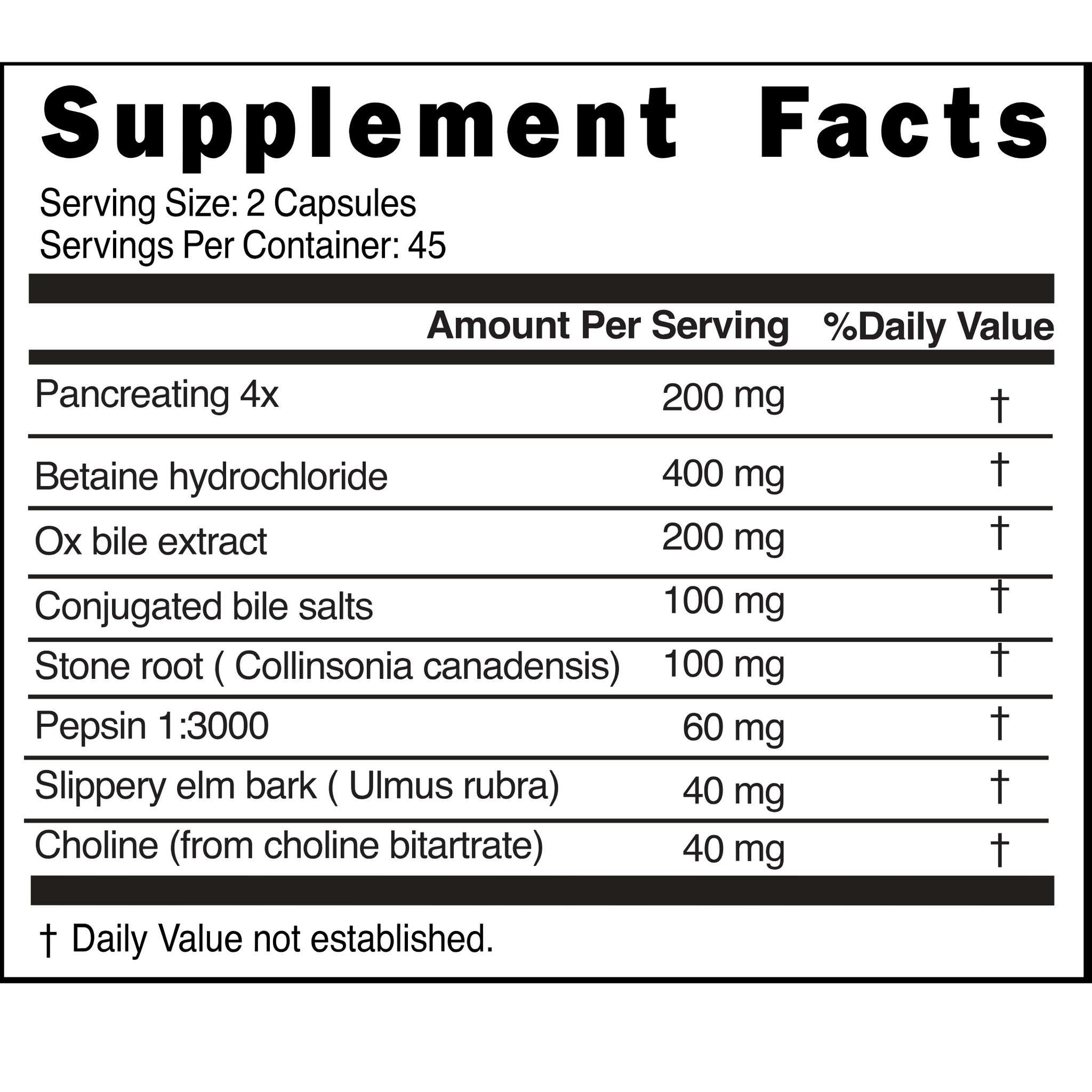 Supplement Facts — Gallbladder Support