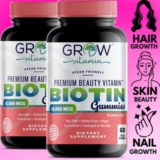 Healthy Hair, Skin and Nails Biotin Gummies Vegan and Non-GMO Natural Strawberry Flavor Gummies I 10,000 mcg of Biotin, Hair Growth for Thinning Hair | Strengthen Nails & Radiate Skin (2 PACK)