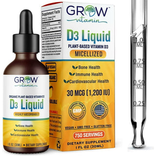 Micellized D3 Liquid, for Children, Infants & Adults, 1200 IU, Plant-Based, Highly Absorbable, Water Soluble Vitamin D3, Support for Bone, Cardiovascular, and Immune Health - 750 Servings