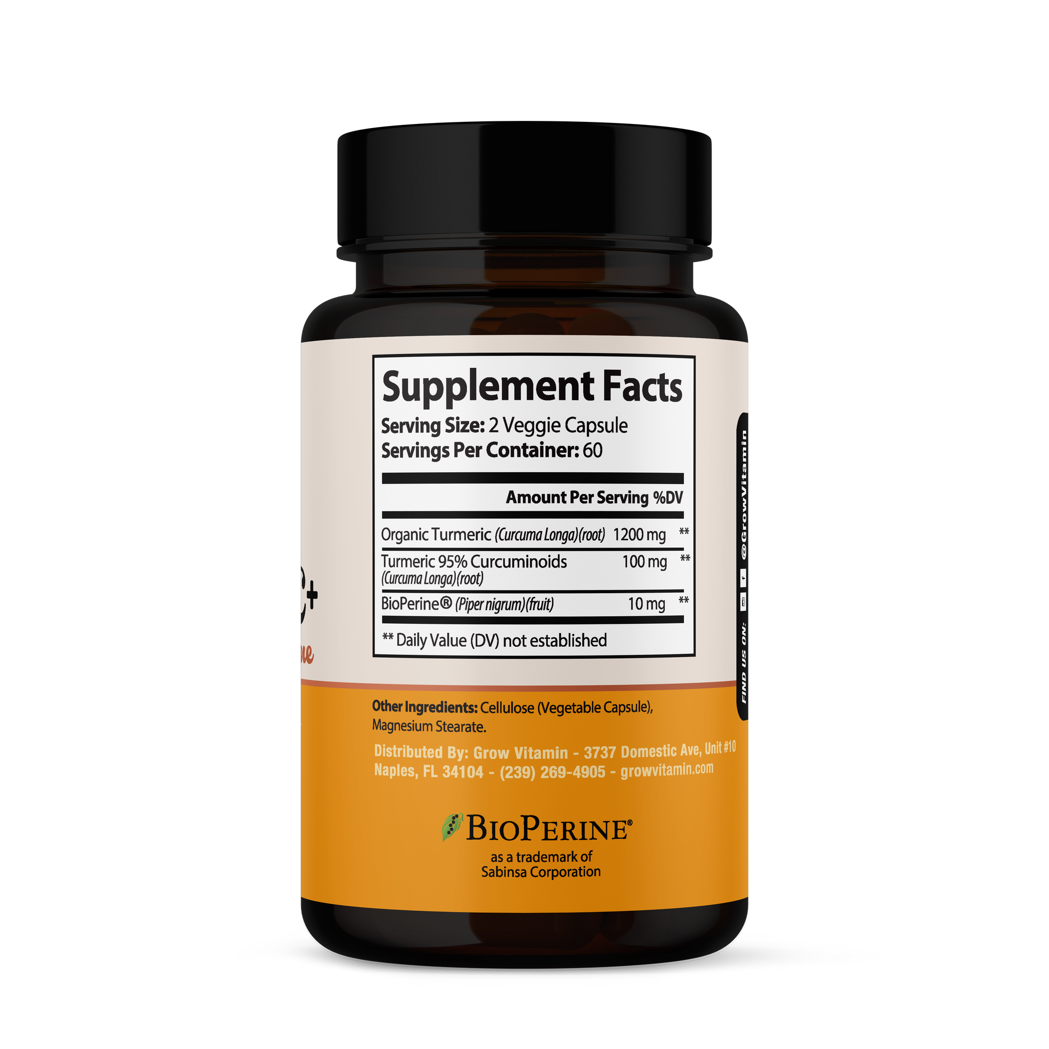 Supplement Facts - Grow Vitamin Organic Turmeric