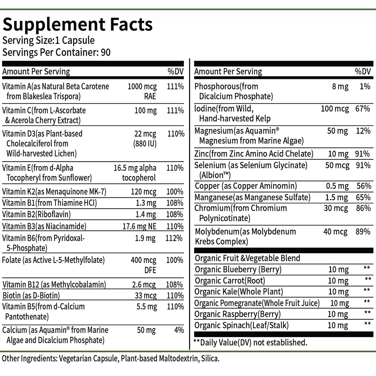 Supplement Facts - One Daily Multivitamin for Men (90 Capsules)