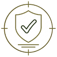 Logo with a shield and checkmark on a white background