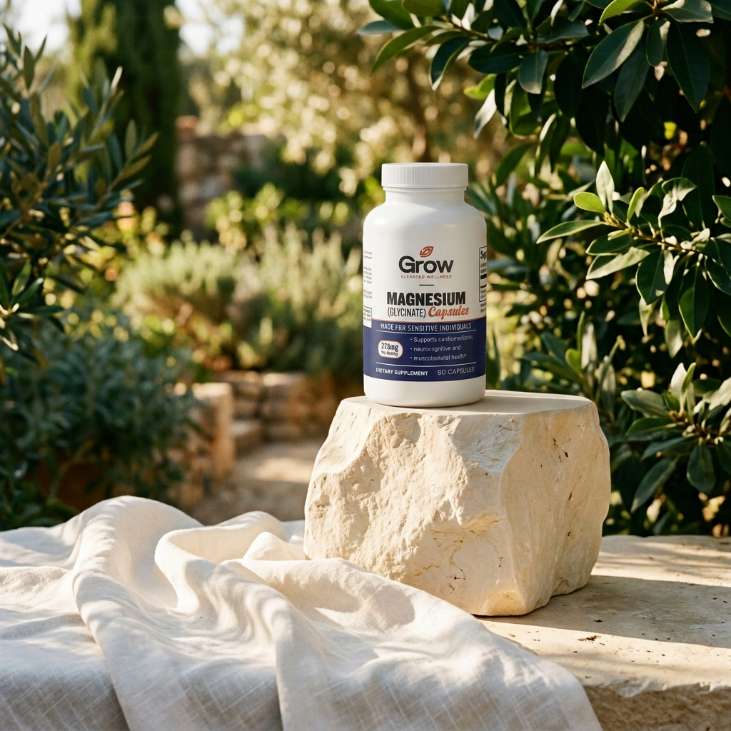 Square botanical popup image with Magnesium Glycinate